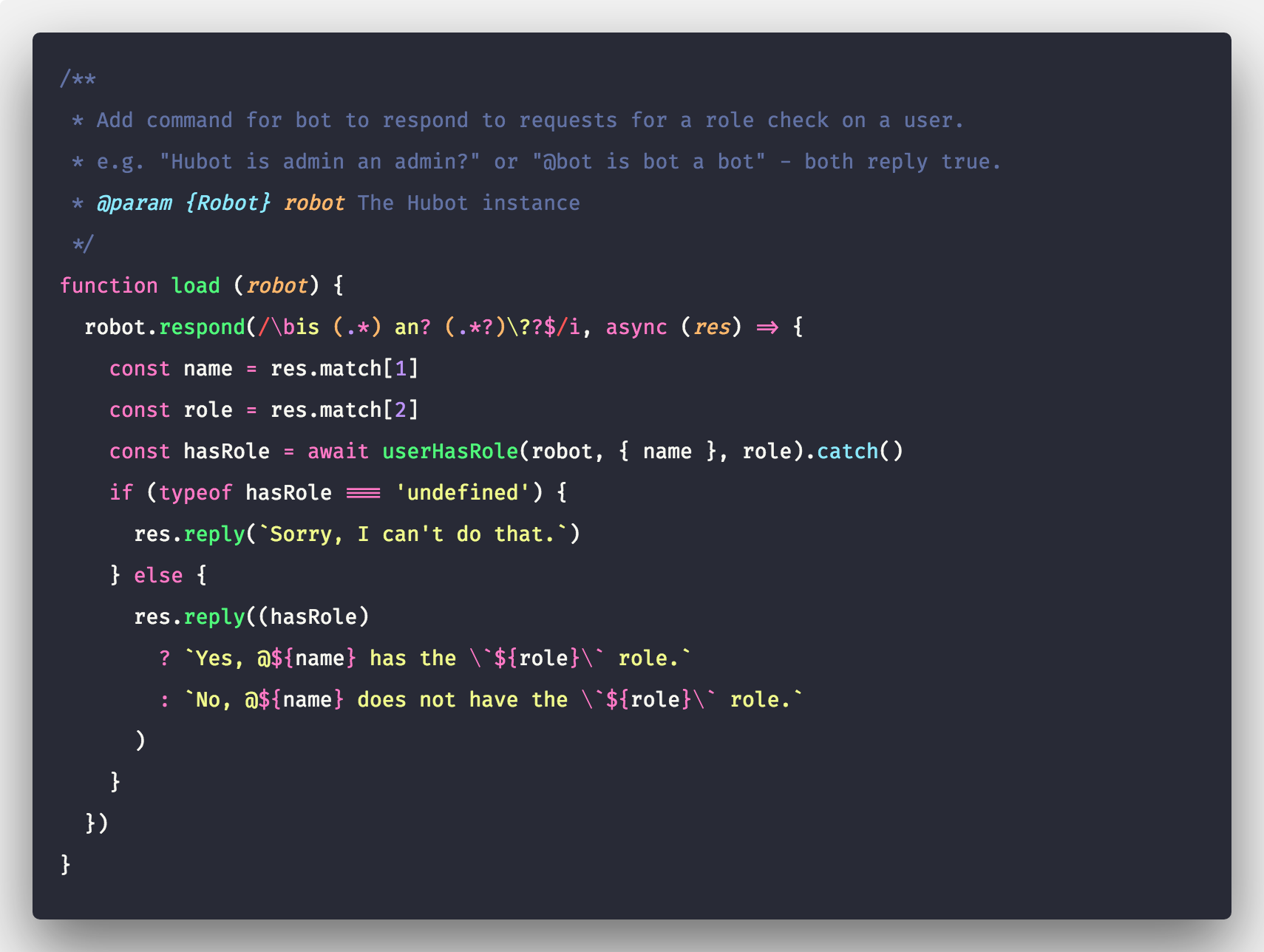 userHasRole load snippet